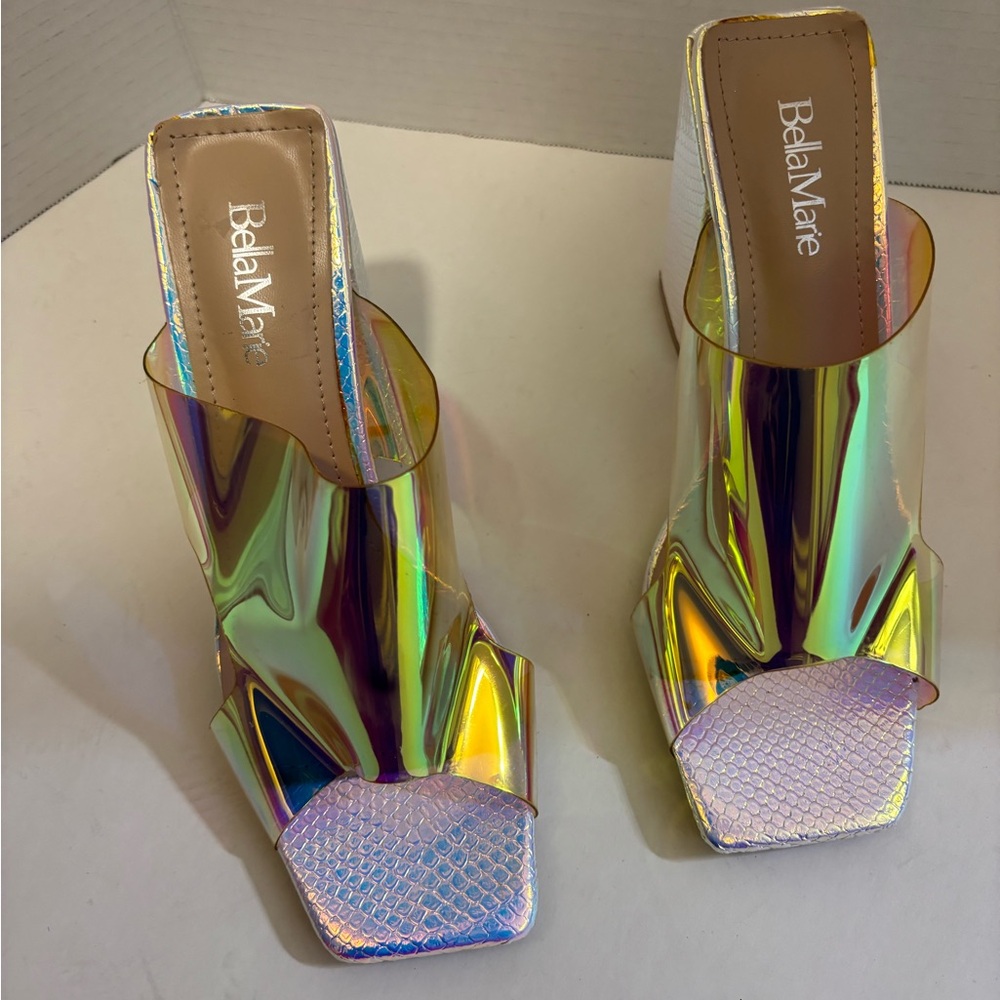 🔵Holographic BLOCK Heels BELLA MARIE - Picture 3 of 14